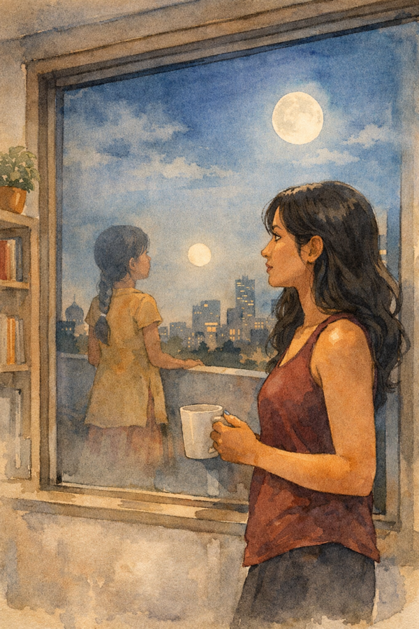A woman with her evening chai, remembering home